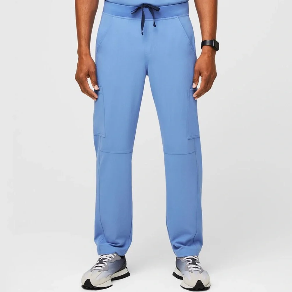 Figs Straight Leg Ciel Blue Cargo Pants Pull-On Elastic Waist Size Medium